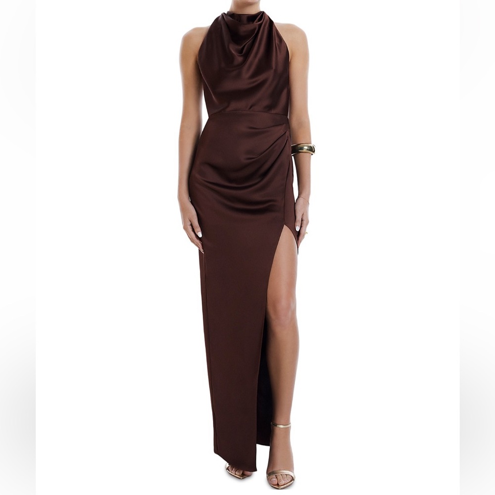 NWT! BCBGMaxAzria back twist halter gown